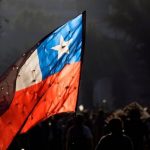 Flag of Chile during protest.